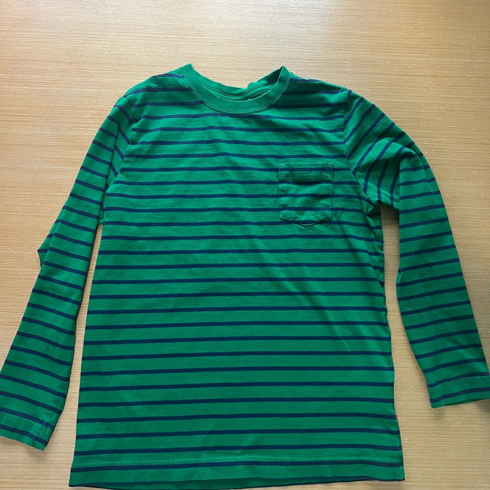 Hanna Andersson Green and Black Striped Long Sleeve Tee